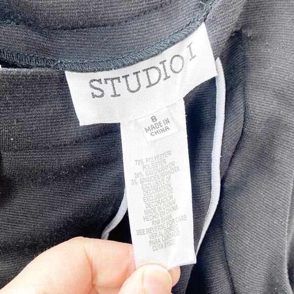 Studio I 8 Womens Black White Vertical Striped Sleeveless Midi Shift Dress - Picture 4 of 5